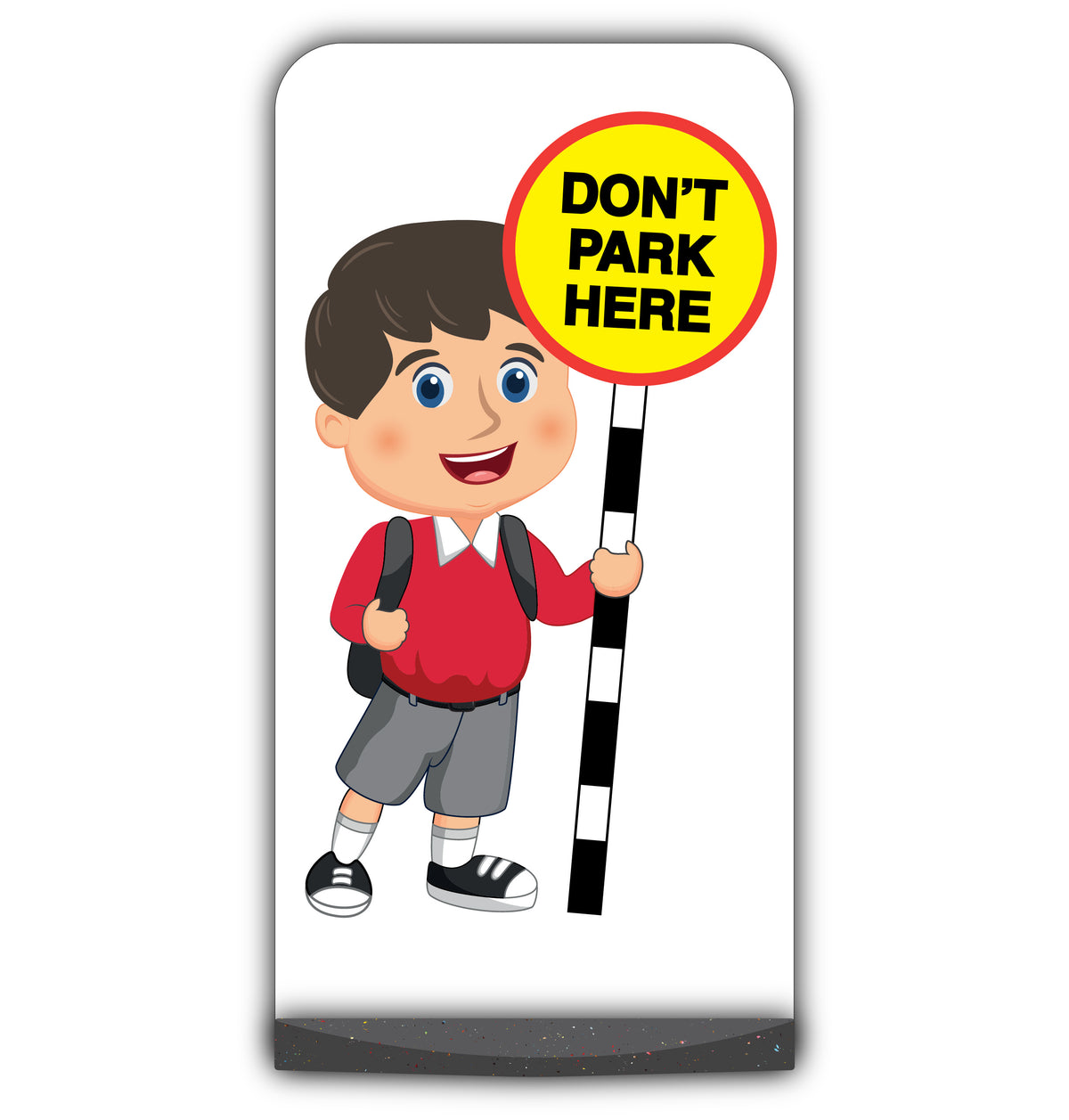 School Kid Flat Panel Pavement Sign – Charlie – Don’t Park Here – Red Uniform