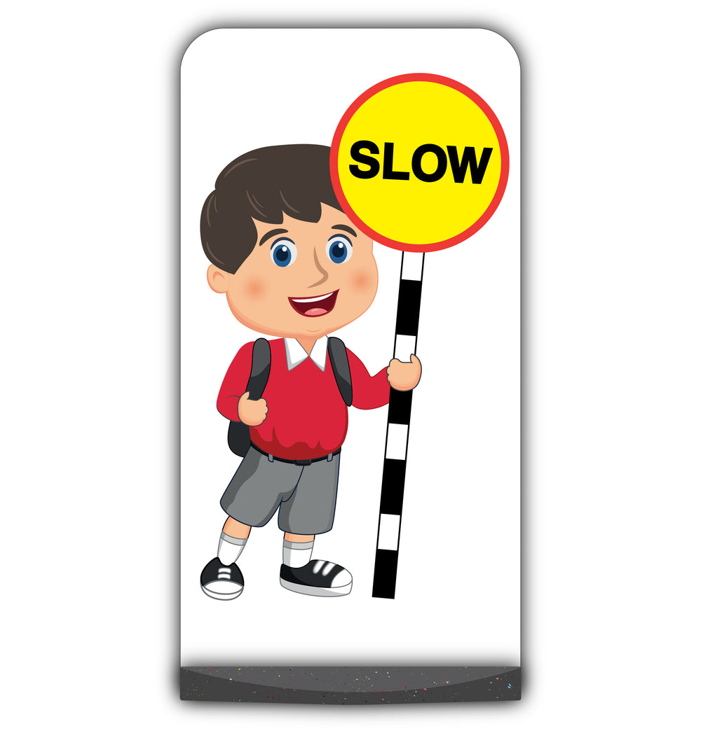 School Kid Flat Panel Pavement Sign – Charlie – Slow – Red Uniform