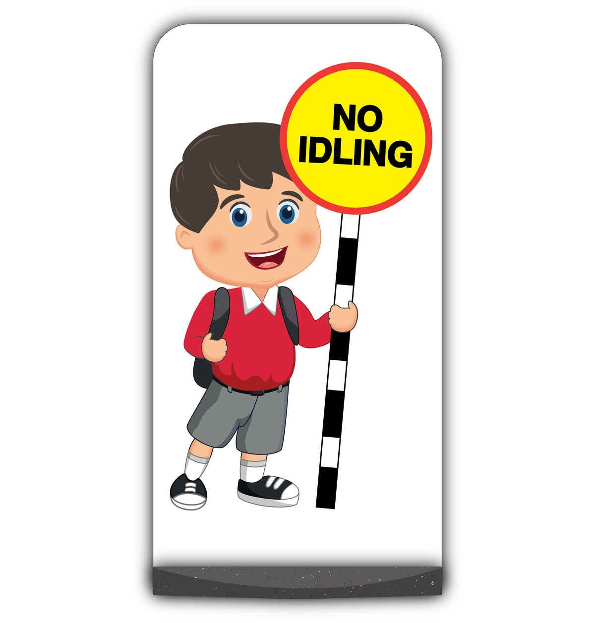 School Kid Flat Panel Pavement Sign – Charlie – No Idling – Red Uniform