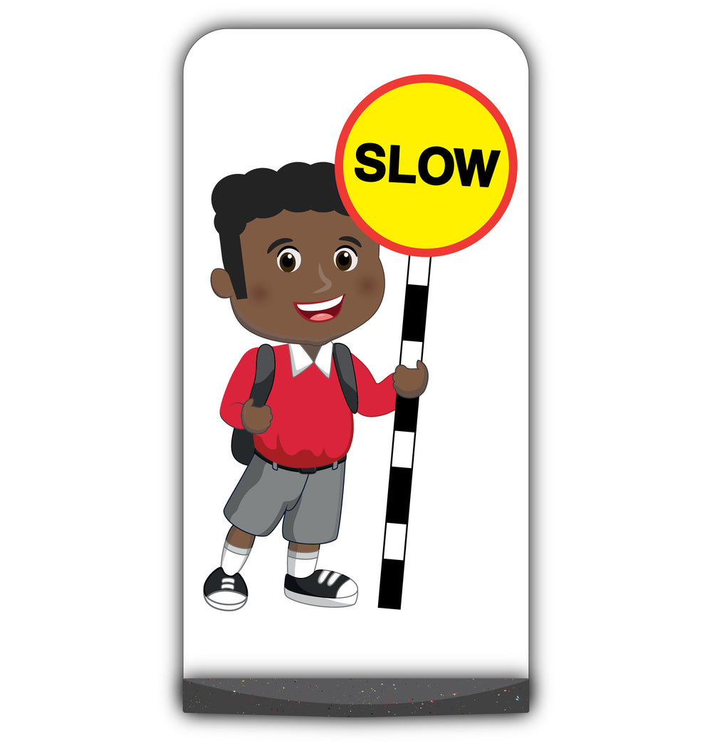 School Kid Flat Panel Pavement Sign – Toby – Slow – Red Uniform