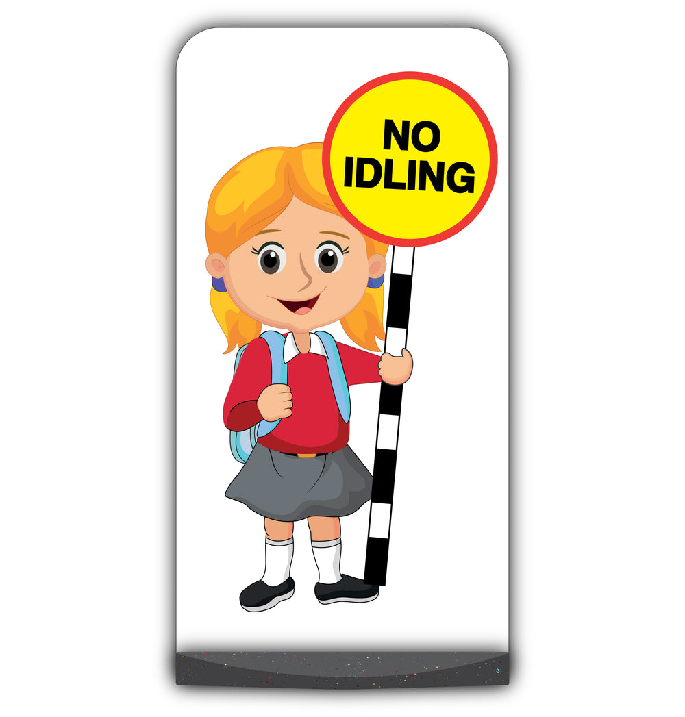 School Kid Flat Panel Pavement Sign – Jess – No Idling – Red Uniform