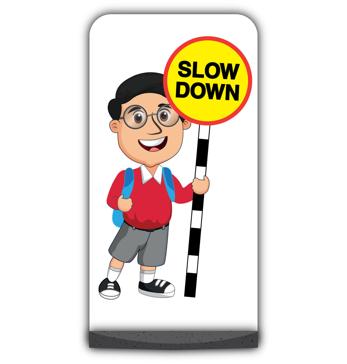School Kid Flat Panel Pavement Sign – Liam – Slow Down – Red Uniform