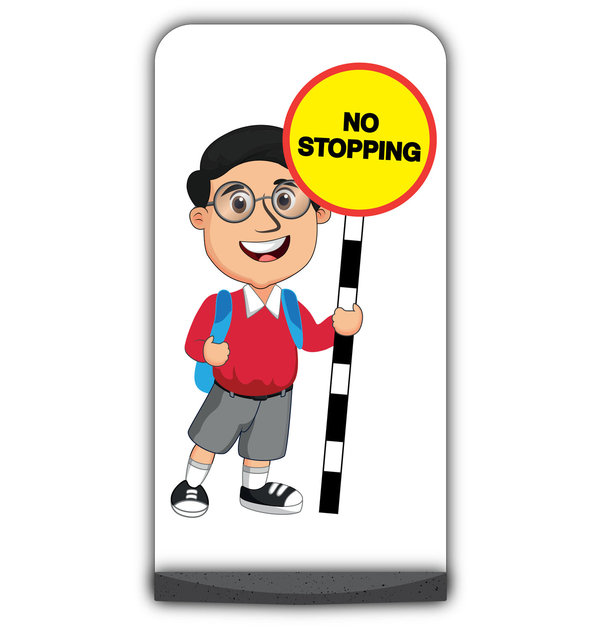 School Kid Flat Panel Pavement Sign – Liam – No Stopping – Red Uniform