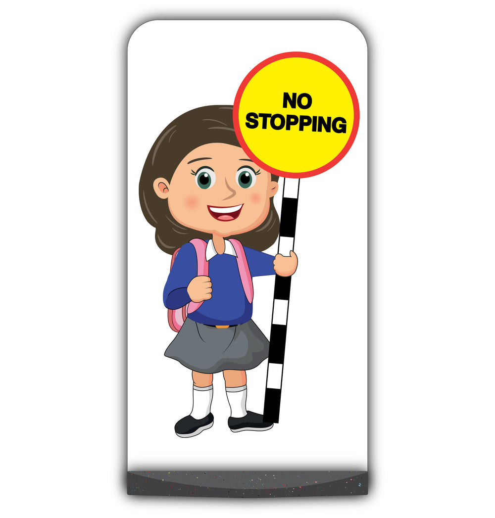 School Kid Flat Panel Pavement Sign – Mollie – No Stopping – Blue Uniform