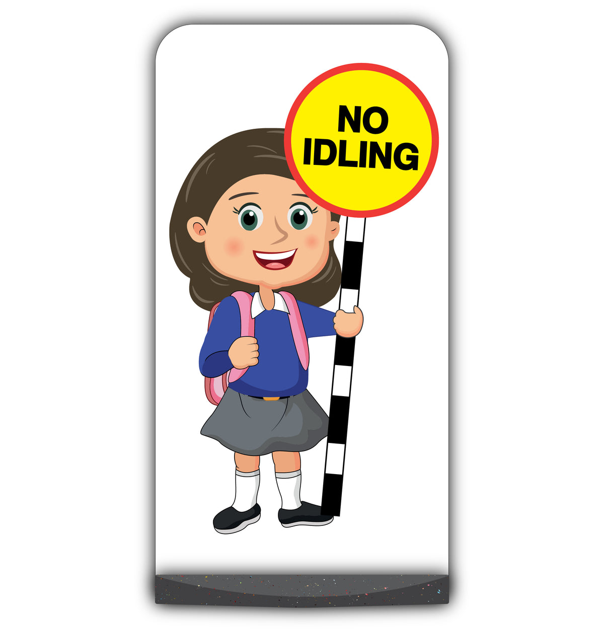School Kid Flat Panel Pavement Sign – Mollie – No Idling – Blue Uniform