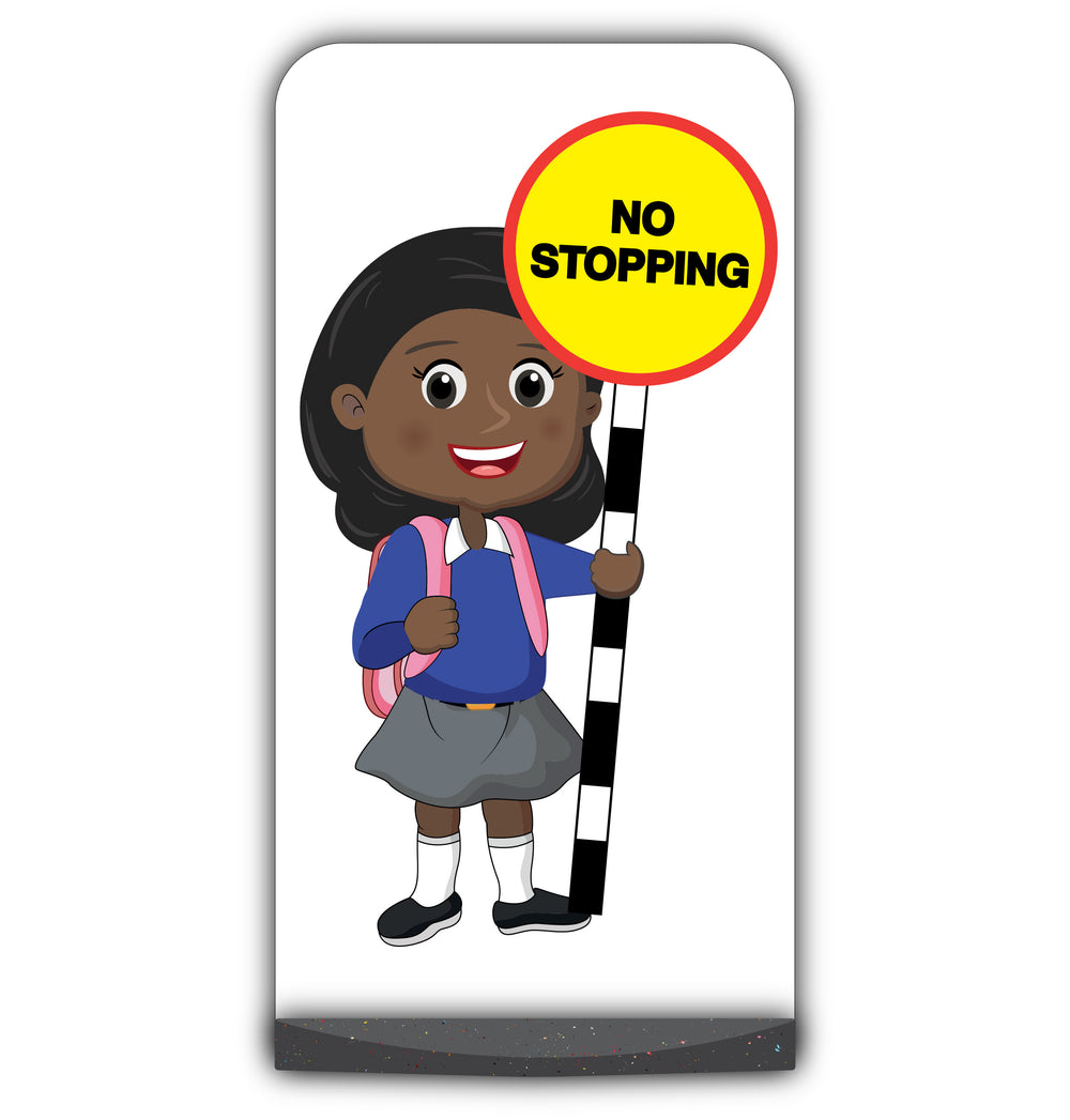 School Kid Flat Panel Pavement Sign – Naomi – No Stopping – Blue Uniform