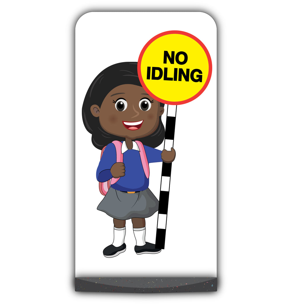School Kid Flat Panel Pavement Sign – Naomi – No Idling – Blue Uniform