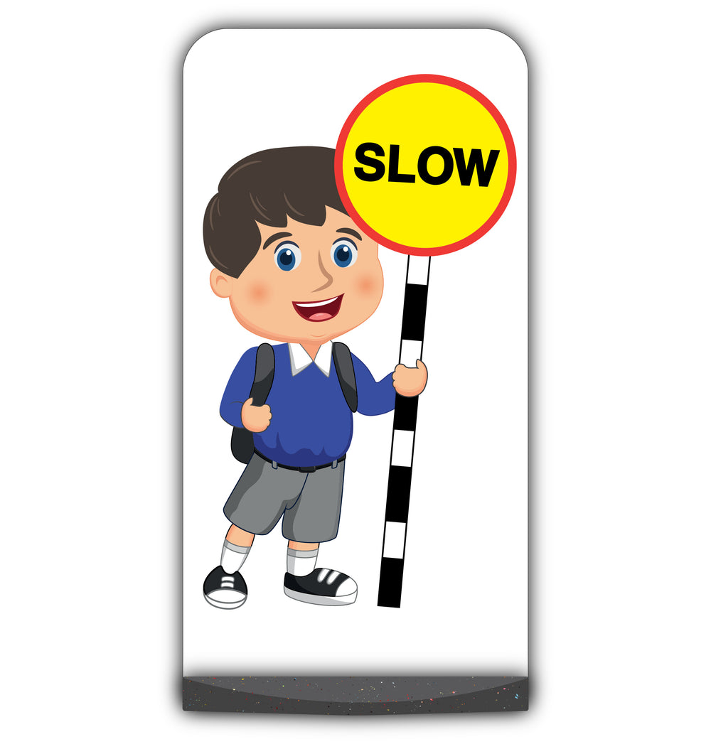 School Kid Flat Panel Pavement Sign – Charlie – Slow – Blue Uniform