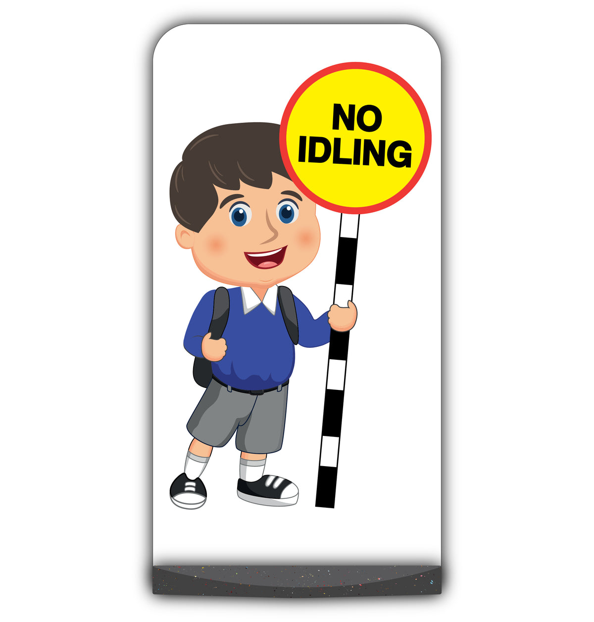 School Kid Flat Panel Pavement Sign – Charlie – No Idling – Blue Uniform