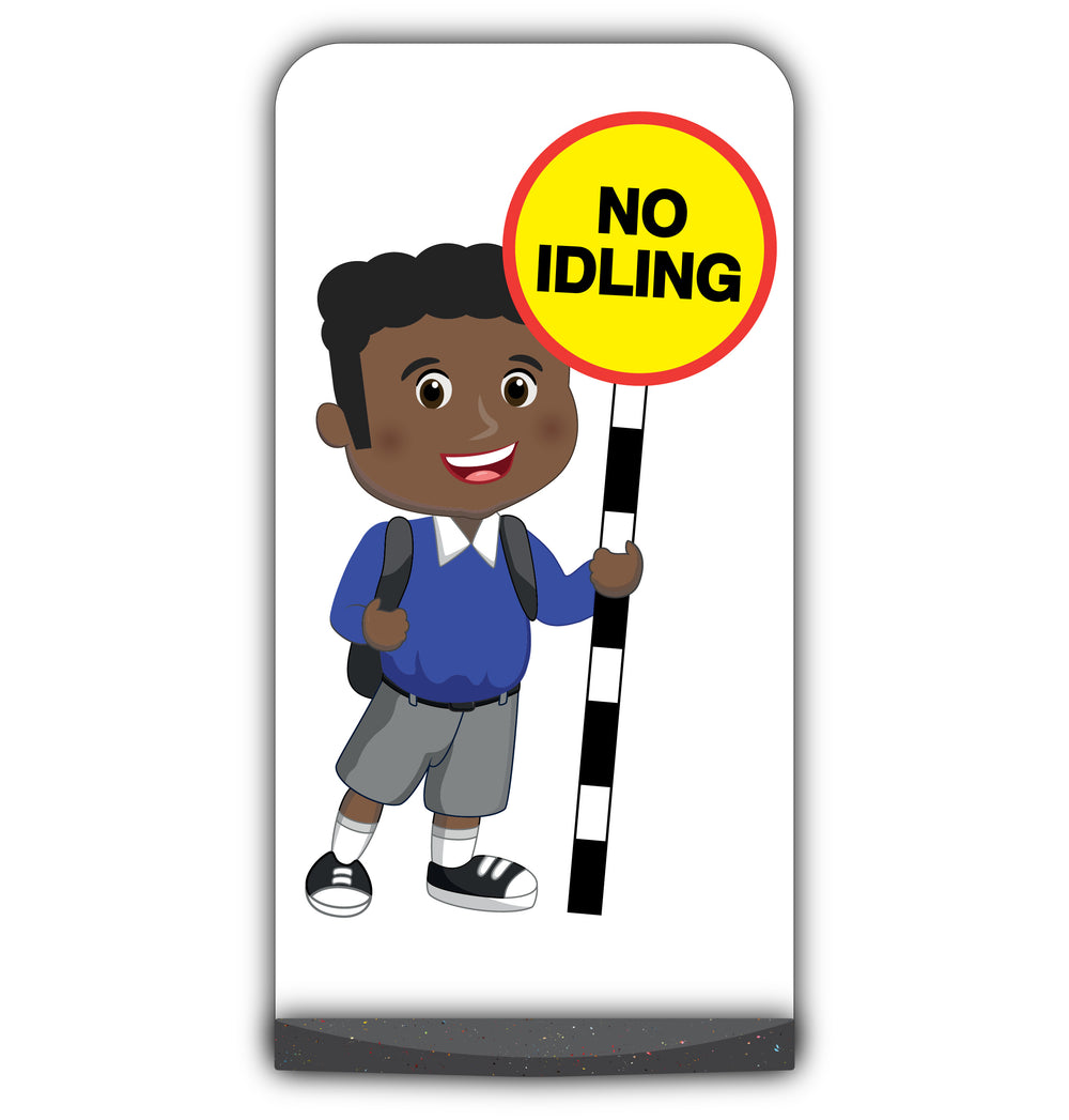 School Kid Flat Panel Pavement Sign – Toby – No Idling – Blue Uniform