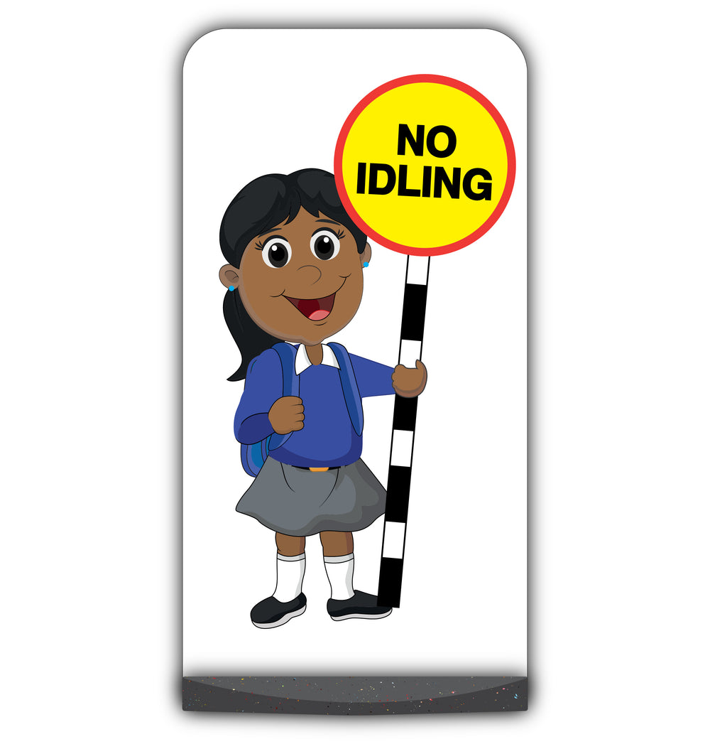 School Kid Flat Panel Pavement Sign – Ruby – No Idling – Blue Uniform