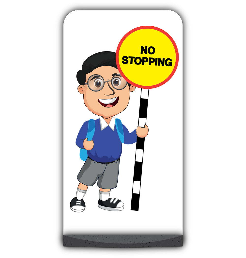 School Kid Flat Panel Pavement Sign – Liam – No Stopping – Blue Uniform
