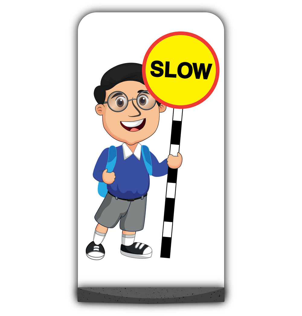 School Kid Flat Panel Pavement Sign – Liam – Slow – Blue Uniform