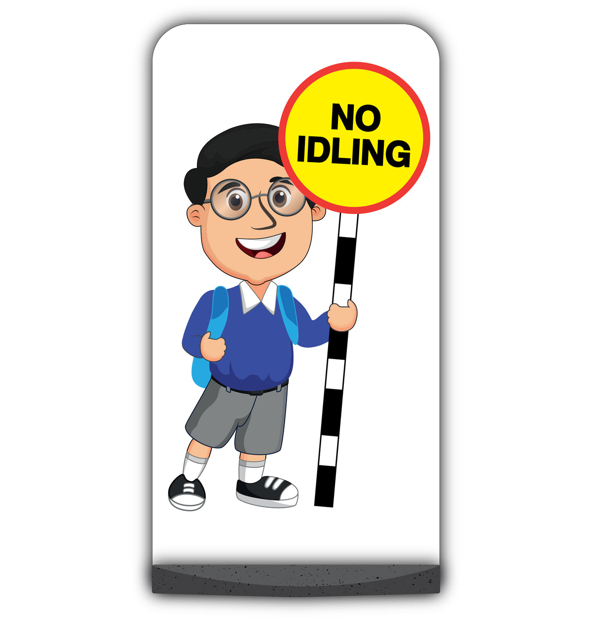 School Kid Flat Panel Pavement Sign – Liam – No Idling – Blue Uniform