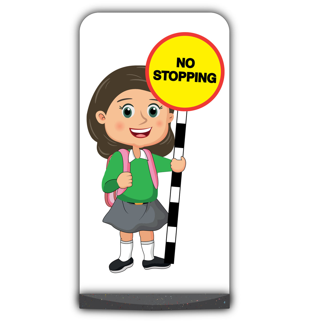 School Kid Flat Panel Pavement Sign – Mollie – No Stopping – Green Uniform