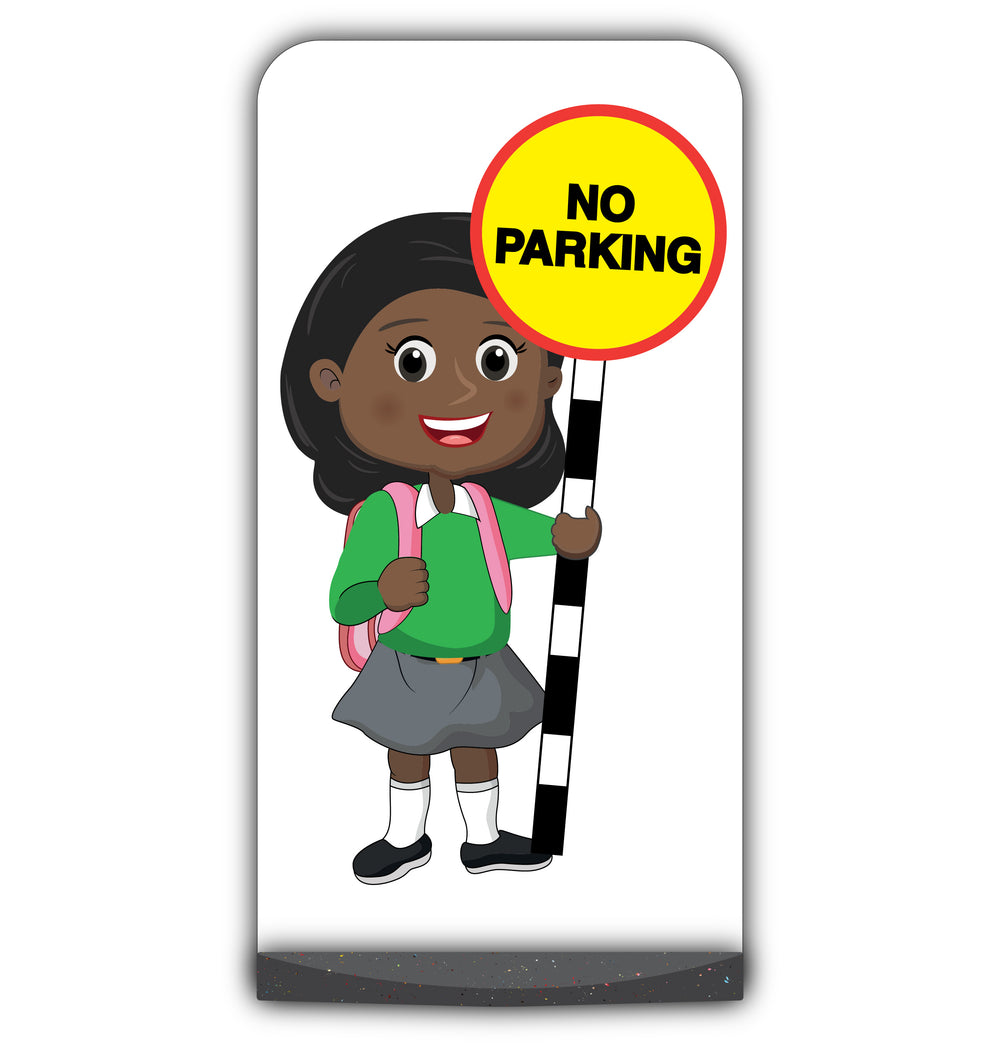 School Kid Flat Panel Pavement Sign – Naomi – No Parking – Green Uniform