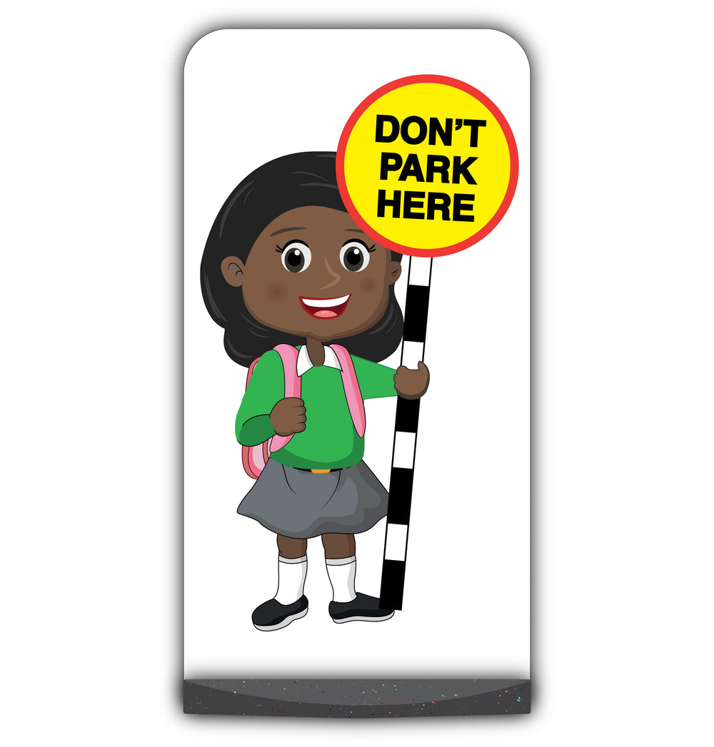 School Kid Flat Panel Pavement Sign – Naomi – Don’t Park Here – Green Uniform