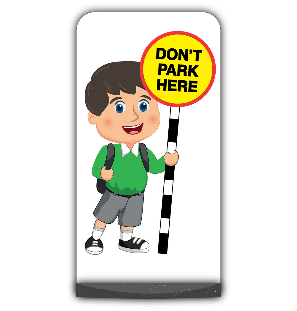 School Kid Flat Panel Pavement Sign – Charlie – Don’t Park Here – Green Uniform