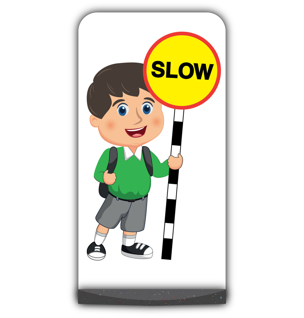 School Kid Flat Panel Pavement Sign – Charlie – Slow – Green Uniform