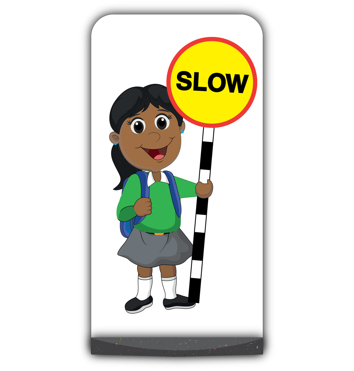 School Kid Flat Panel Pavement Sign – Ruby – Slow – Green Uniform