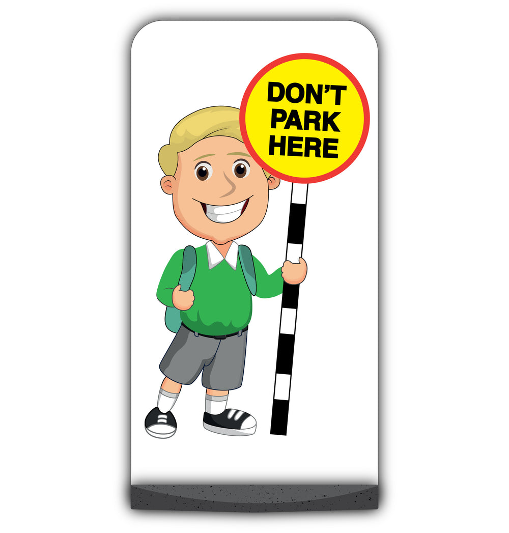 School Kid Flat Panel Pavement Sign – Finn – Don’t Park Here – Green Uniform