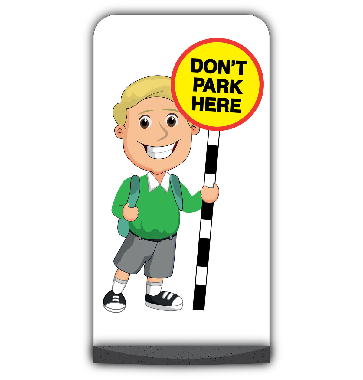 School Kid Flat Panel Pavement Sign – Finn – Don’t Park Here – Green Uniform