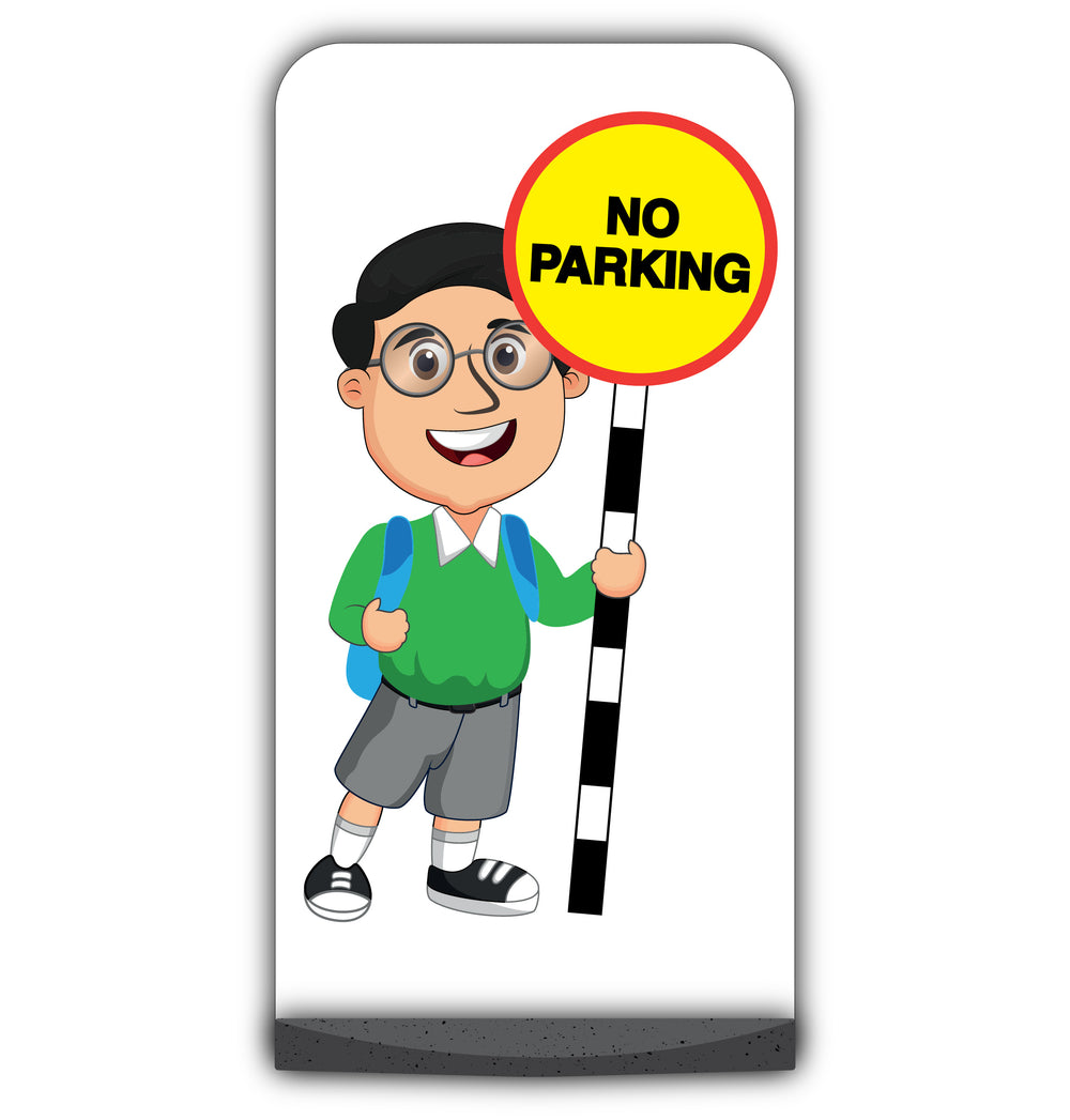 School Kid Flat Panel Pavement Sign – Liam – No Parking – Green Uniform