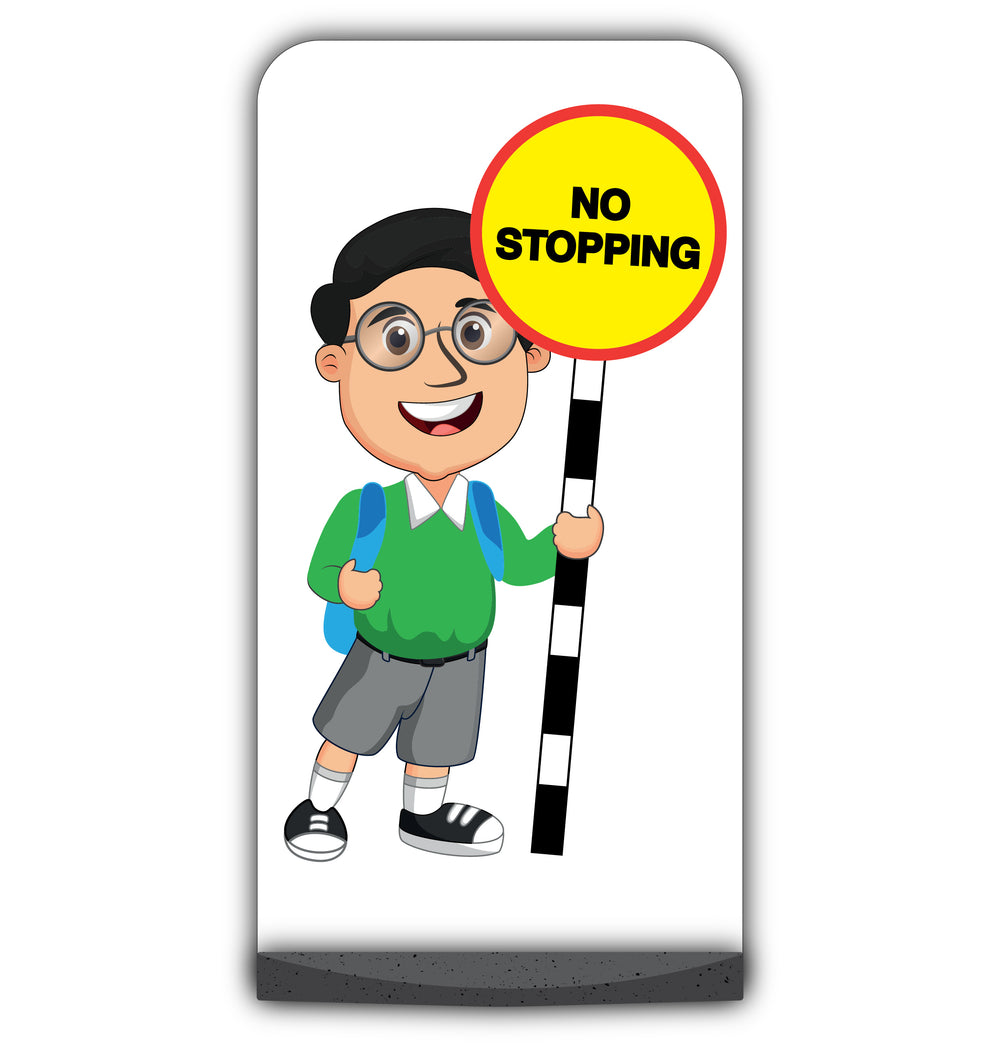 School Kid Flat Panel Pavement Sign – Liam – No Stopping – Green Uniform