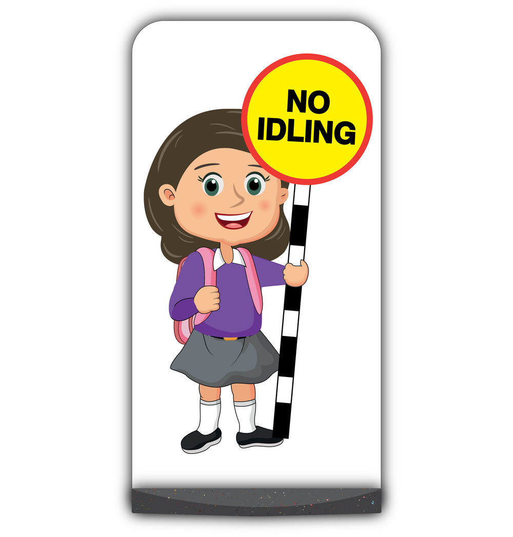 School Kid Flat Panel Pavement Sign – Mollie – No Idling – Purple Uniform