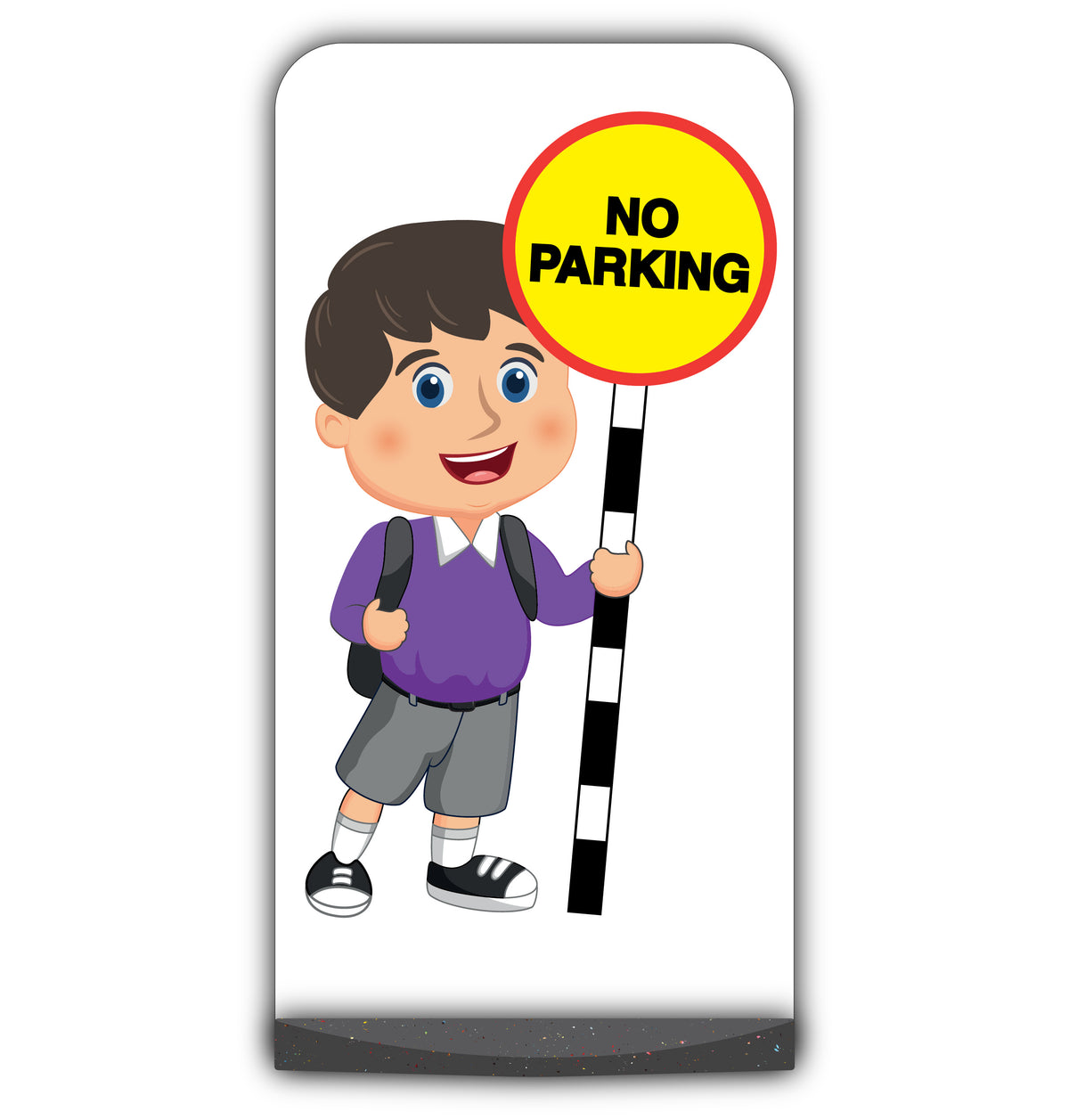 School Kid Flat Panel Pavement Sign – Charlie – No Parking – Purple Uniform