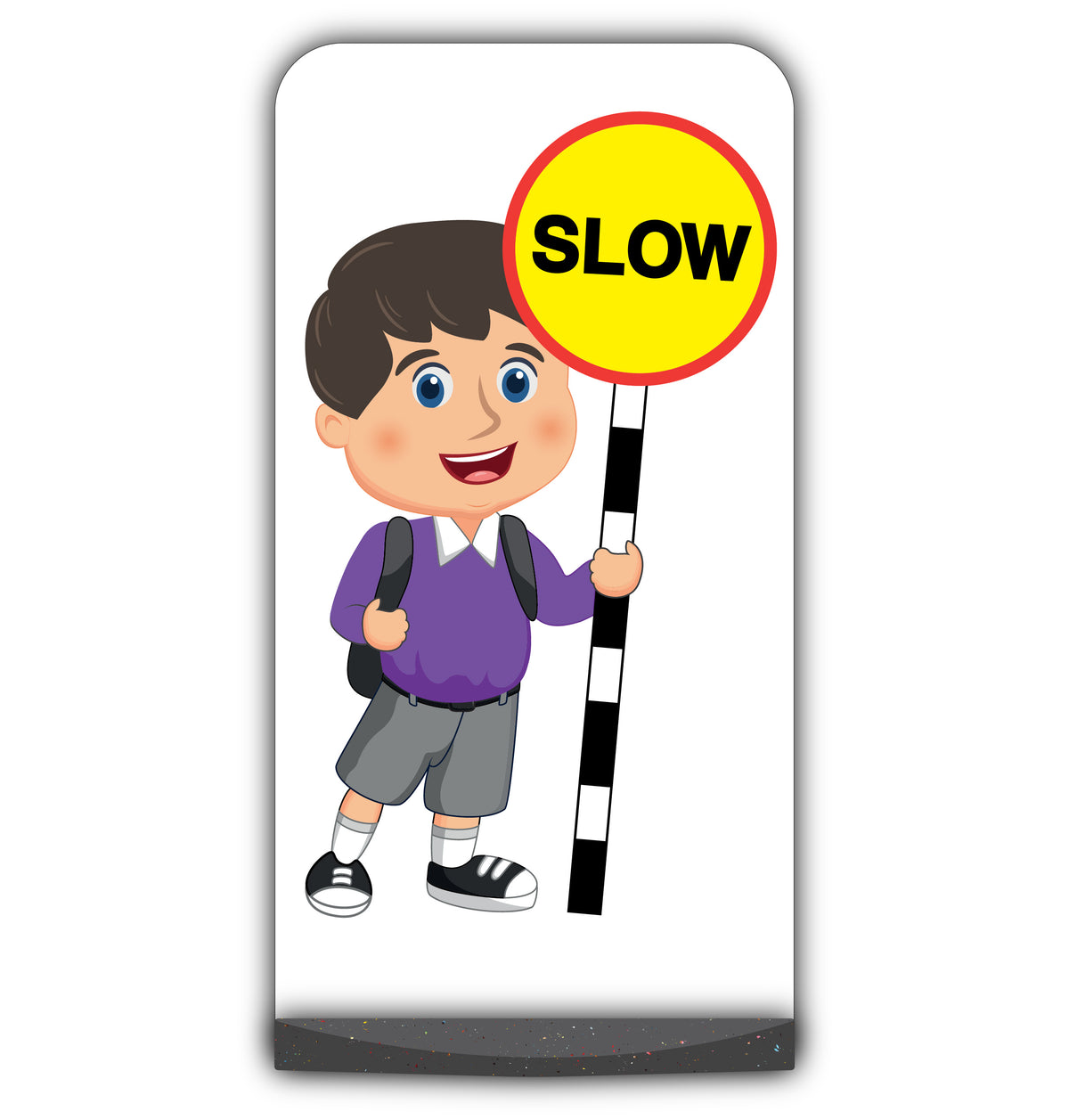 School Kid Flat Panel Pavement Sign – Charlie – Slow – Purple Uniform