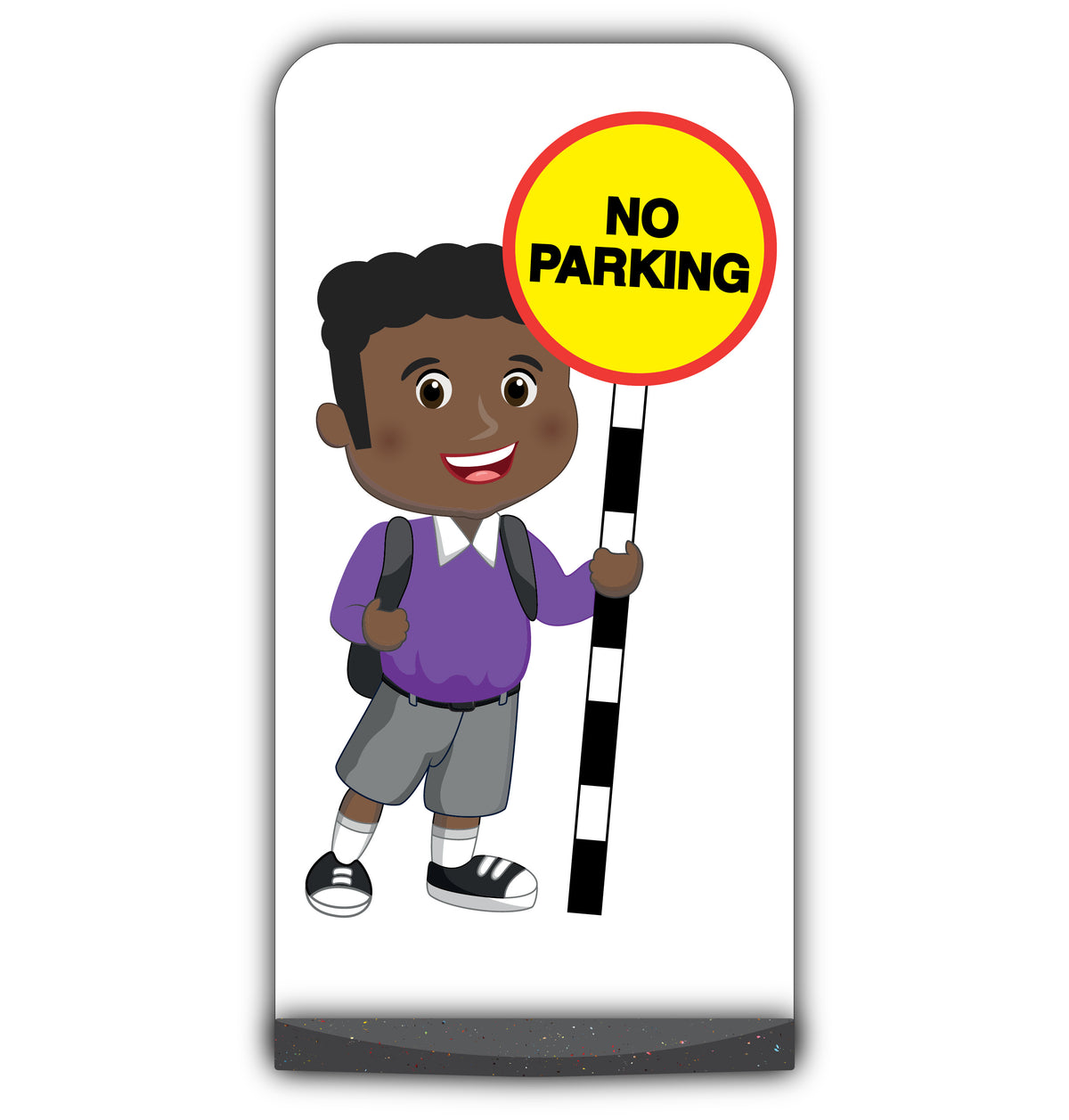 School Kid Flat Panel Pavement Sign – Toby – No Parking – Purple Uniform