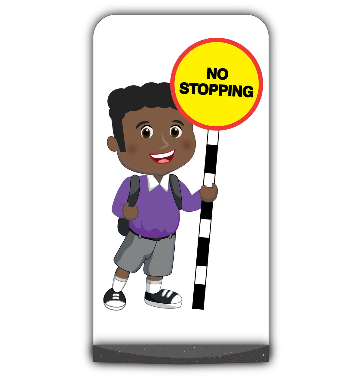 School Kid Flat Panel Pavement Sign – Toby – No Stopping – Purple Uniform