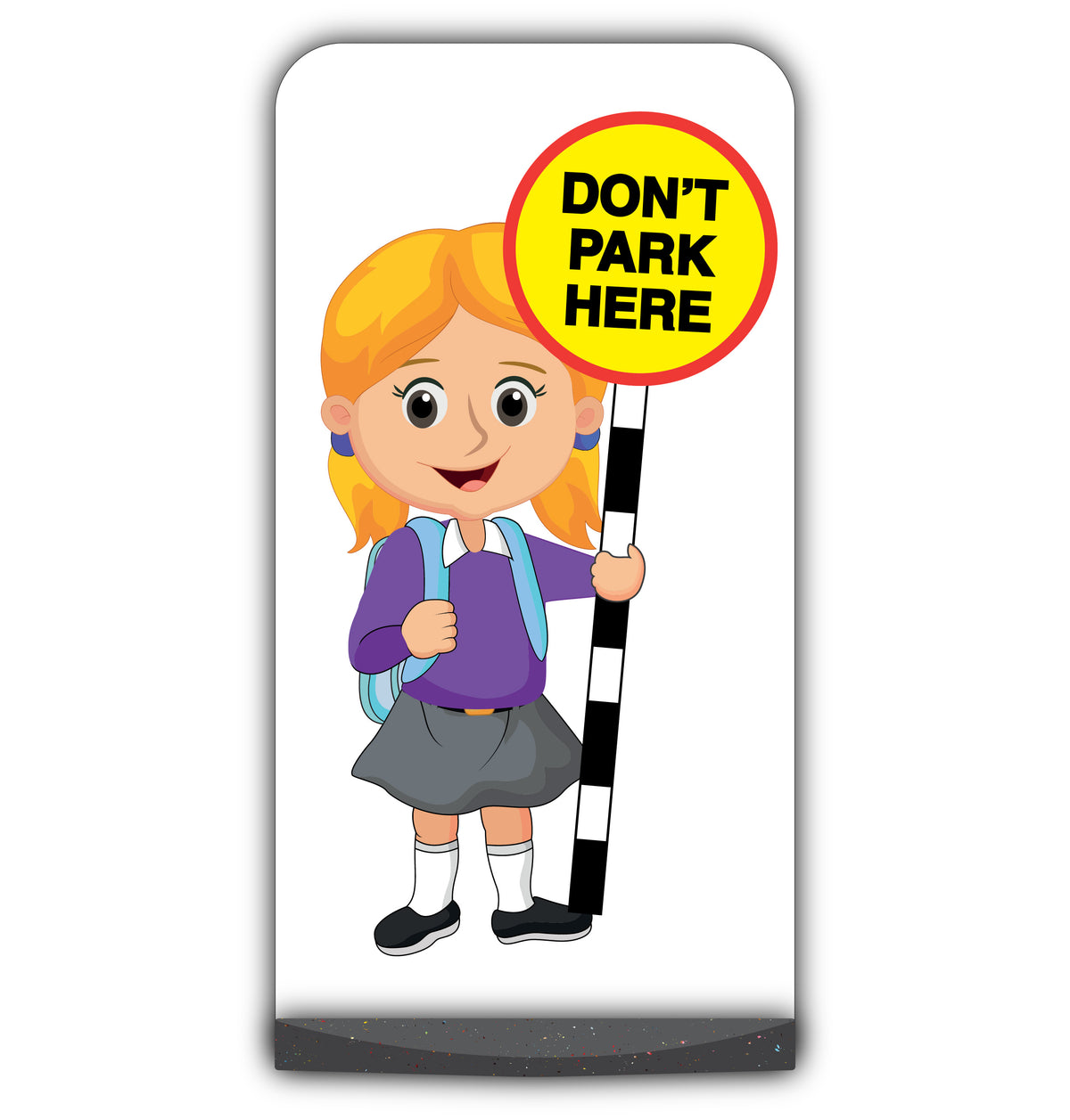 School Kid Flat Panel Pavement Sign – Jess – Don’t Park Here – Purple Uniform