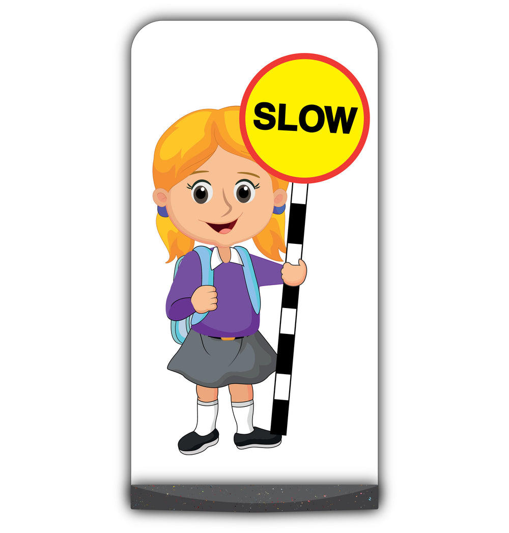 School Kid Flat Panel Pavement Sign – Jess – Slow – Purple Uniform