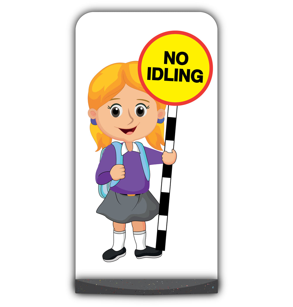 School Kid Flat Panel Pavement Sign – Jess – No Idling – Purple Uniform