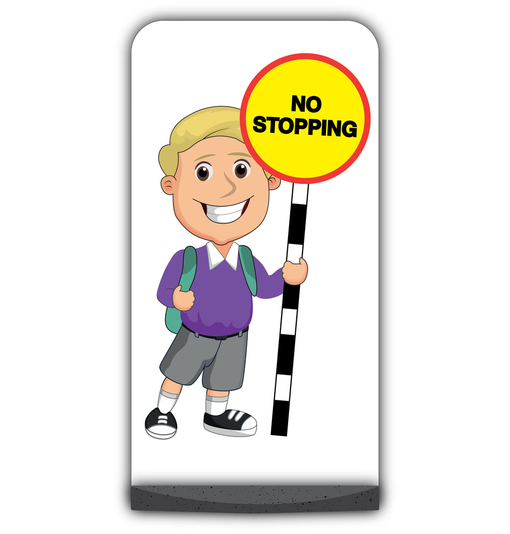 School Kid Flat Panel Pavement Sign – Finn – No Stopping – Purple Uniform