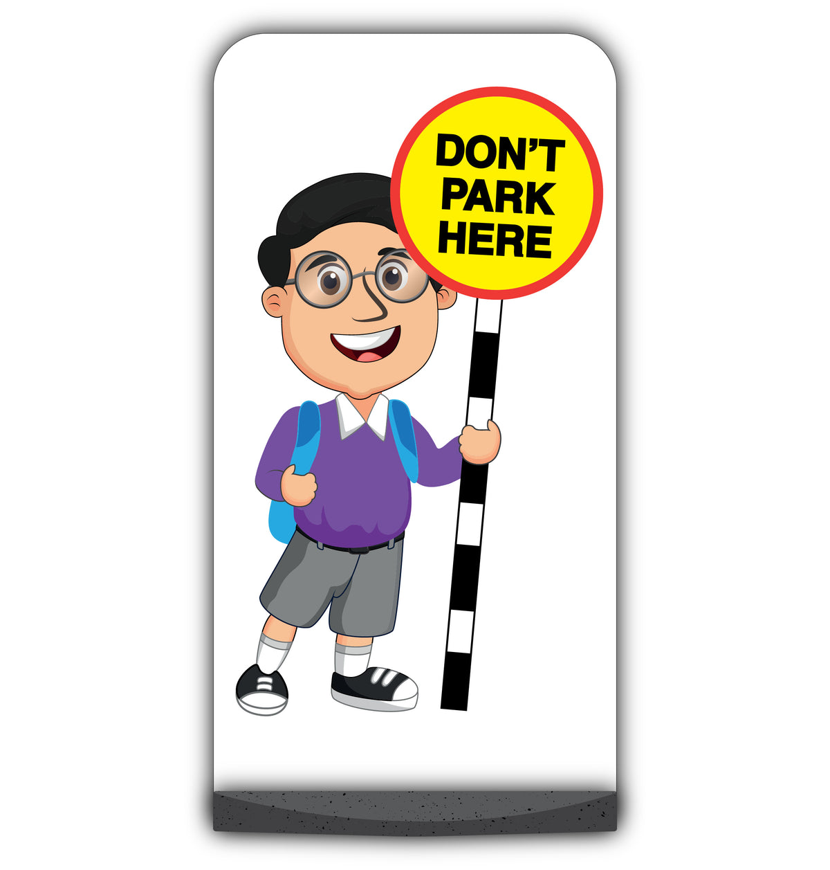 School Kid Flat Panel Pavement Sign – Liam – Don’t Park Here – Purple Uniform