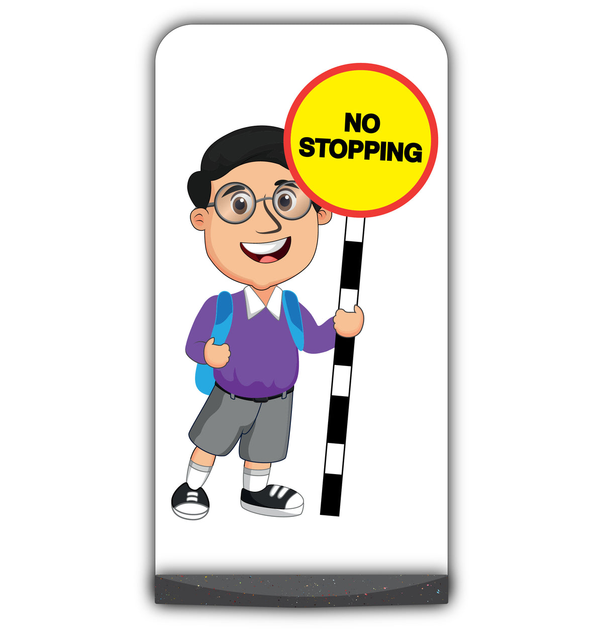 School Kid Flat Panel Pavement Sign – Liam – No Stopping – Purple Uniform