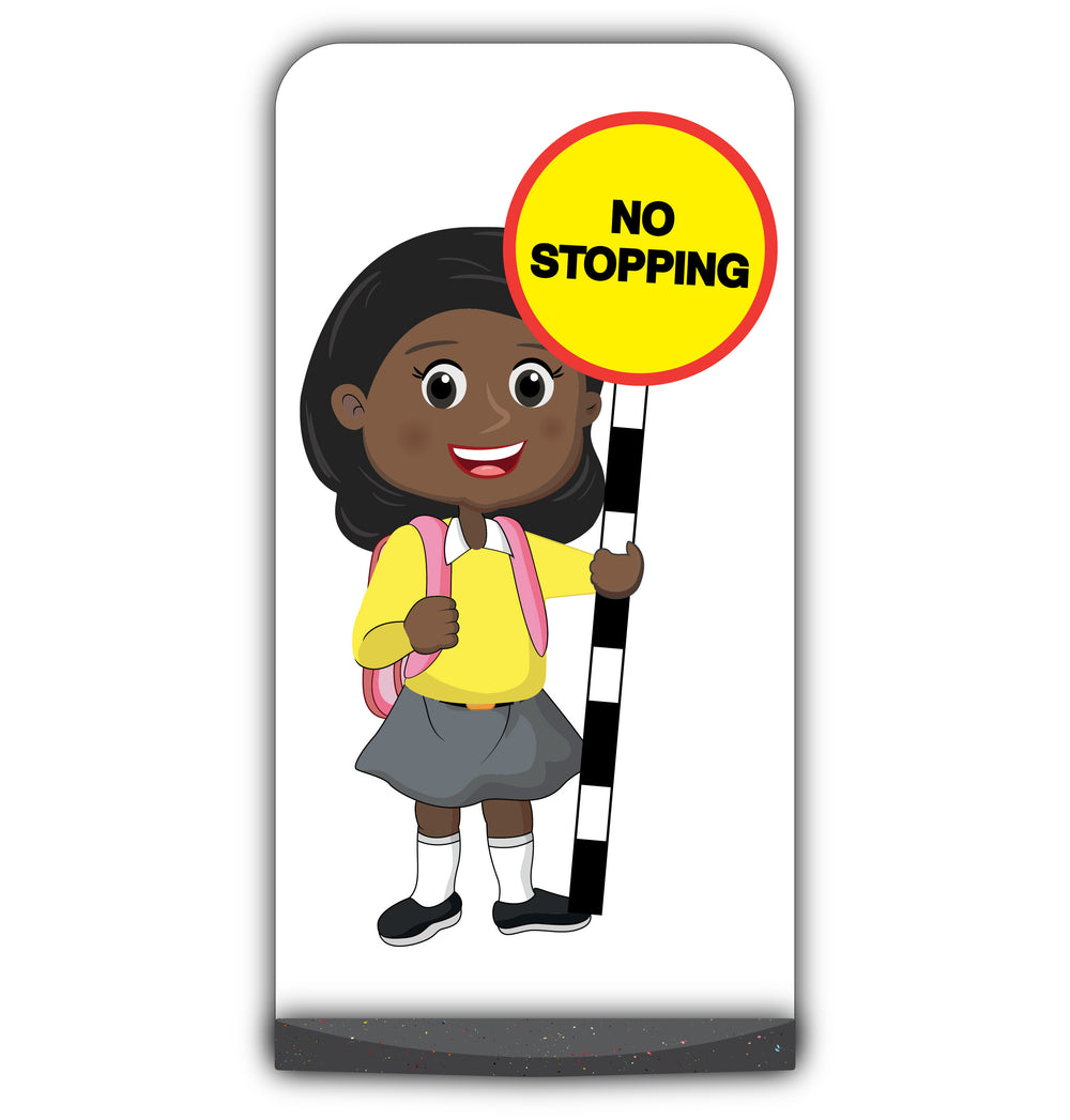 School Kid Flat Panel Pavement Sign – Naomi – No Stopping – Yellow Uniform