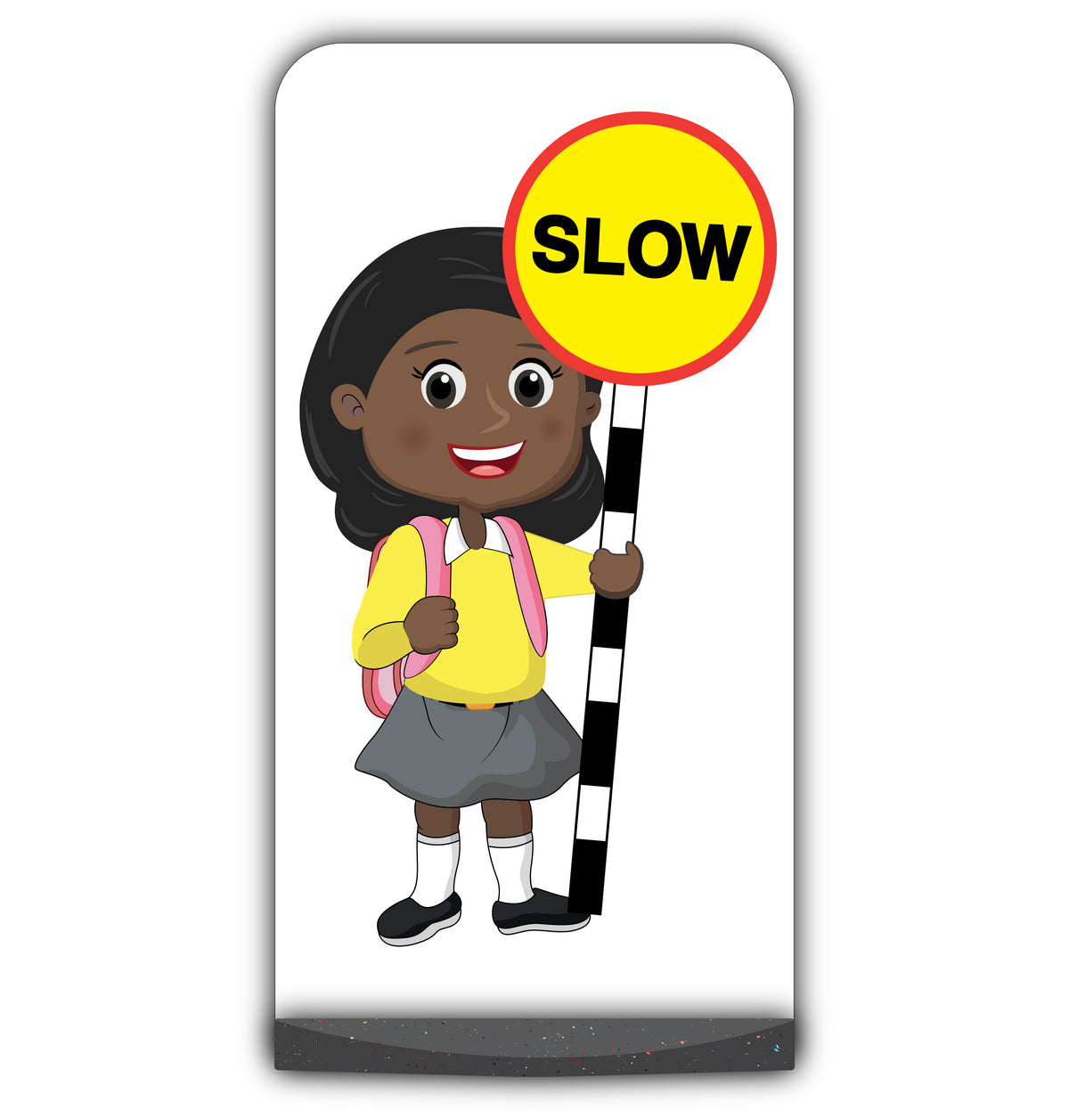 School Kid Flat Panel Pavement Sign – Naomi – Slow – Yellow Uniform