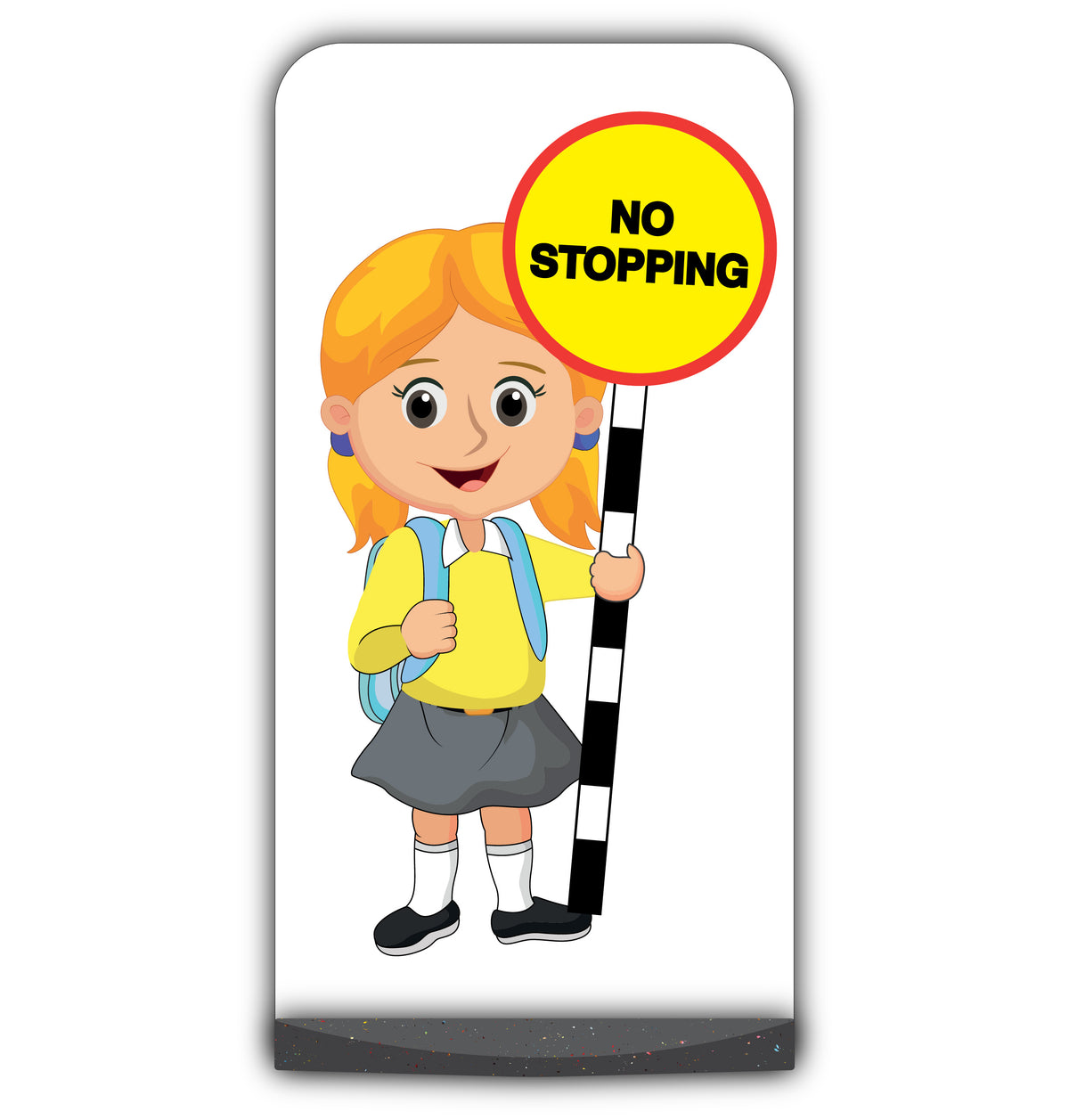 School Kid Flat Panel Pavement Sign – Jess – No Stopping – Yellow Uniform