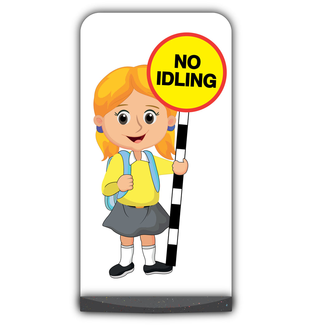 School Kid Flat Panel Pavement Sign – Jess – No Idling – Yellow Uniform