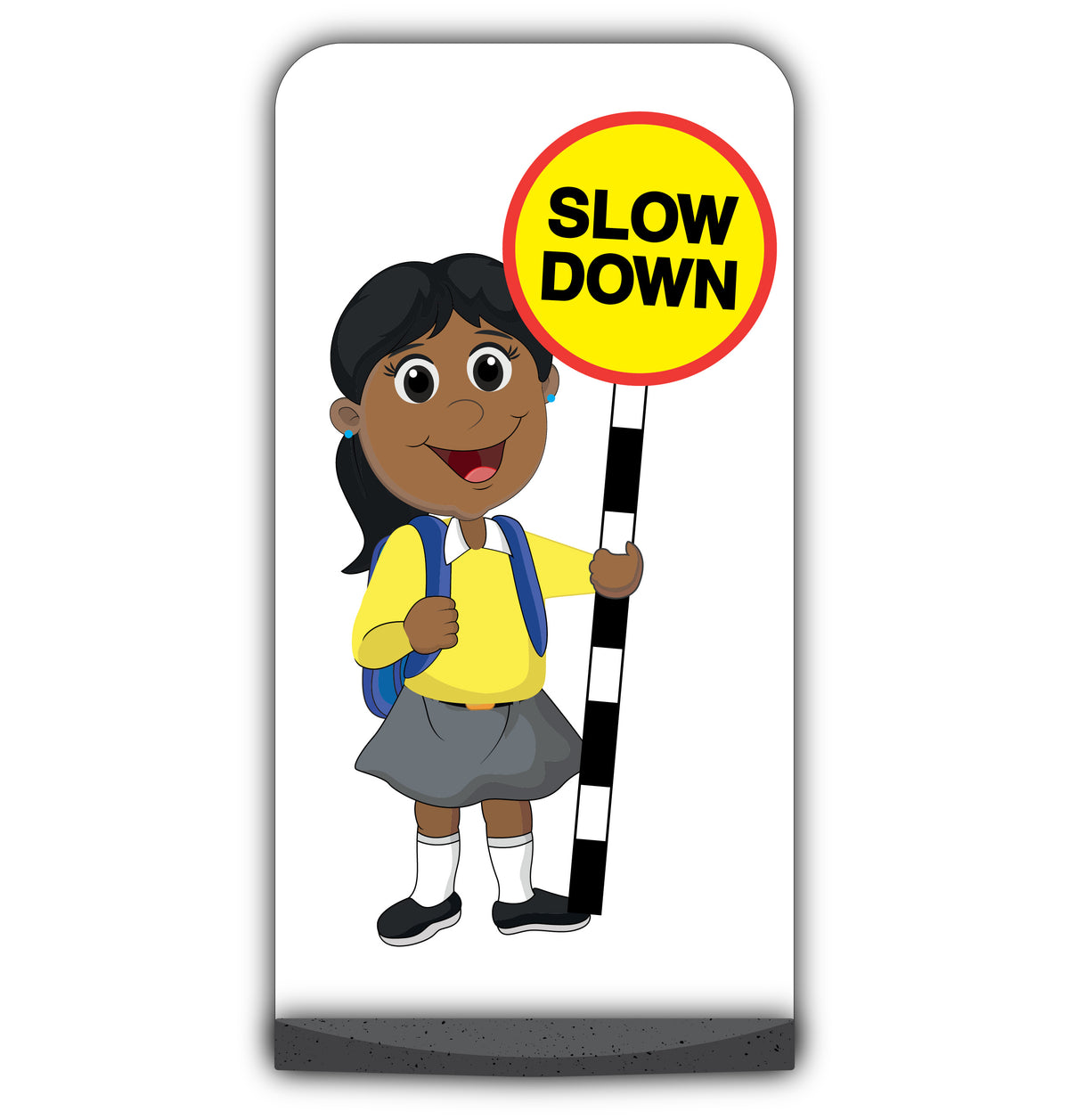 School Kid Flat Panel Pavement Sign – Ruby – Slow Down – Yellow Uniform