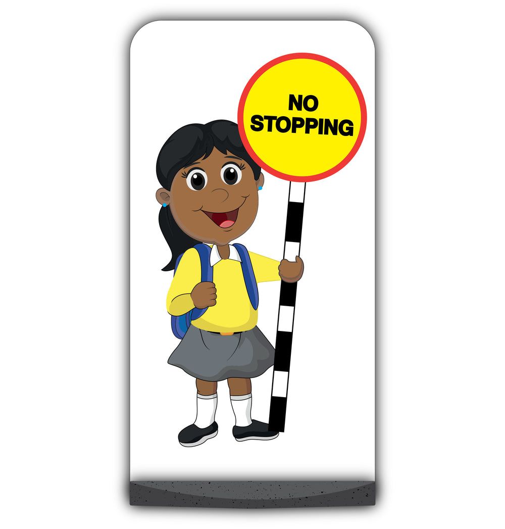 School Kid Flat Panel Pavement Sign – Ruby – No Stopping – Yellow Uniform