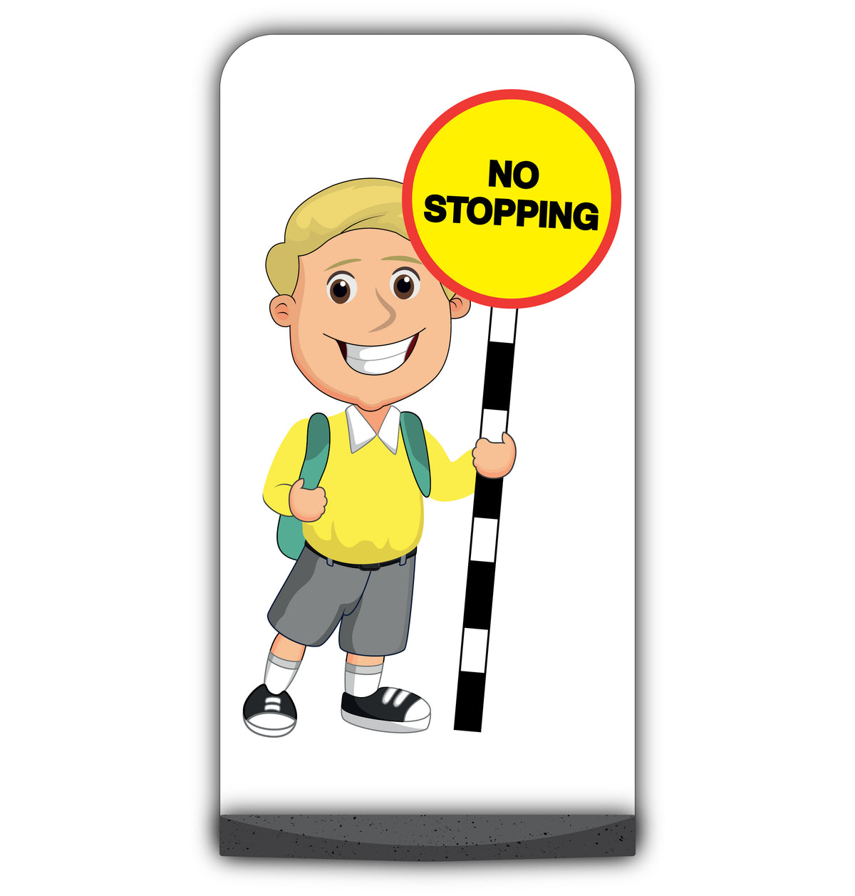 School Kid Flat Panel Pavement Sign – Finn – No Stopping – Yellow Uniform