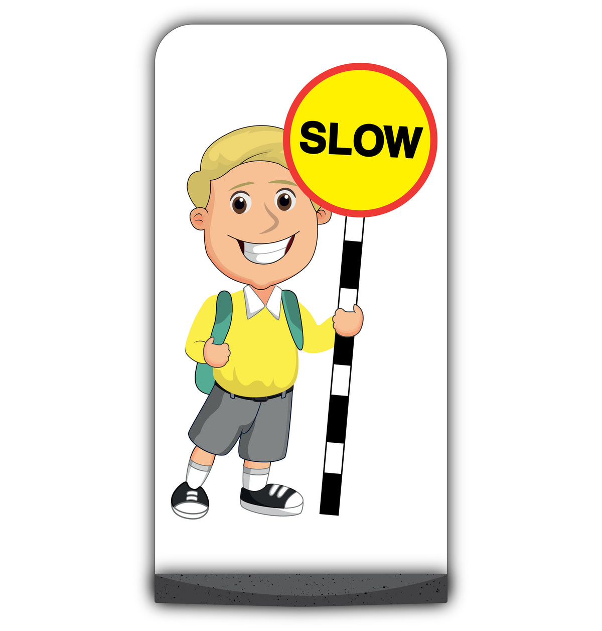 School Kid Flat Panel Pavement Sign – Finn – Slow – Yellow Uniform