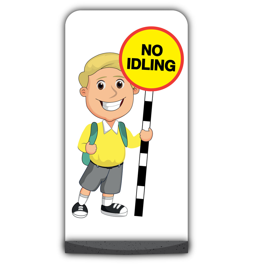 School Kid Flat Panel Pavement Sign – Finn – No Idling – Yellow Uniform