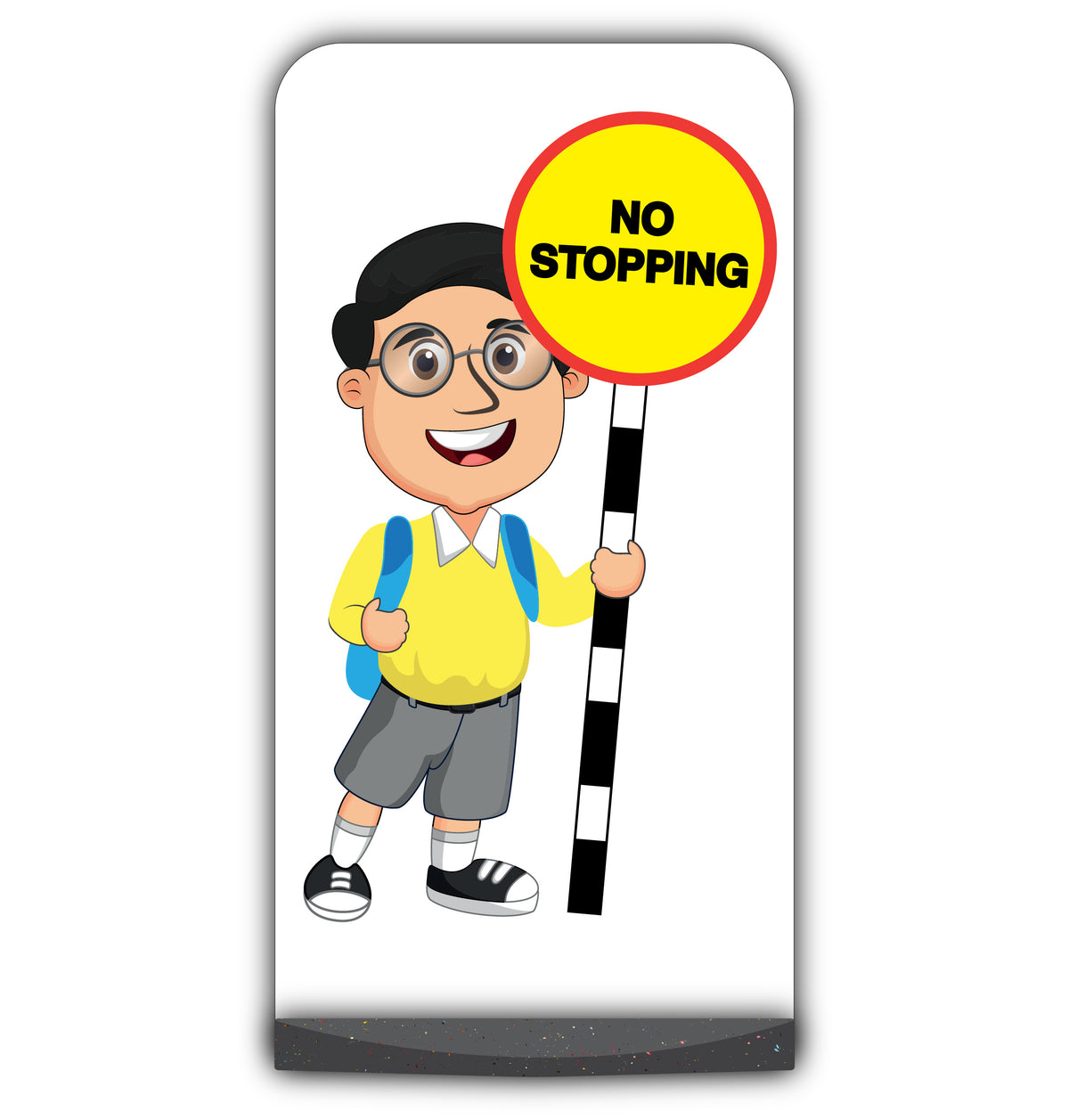 School Kid Flat Panel Pavement Sign – Liam – No Stopping – Yellow Uniform