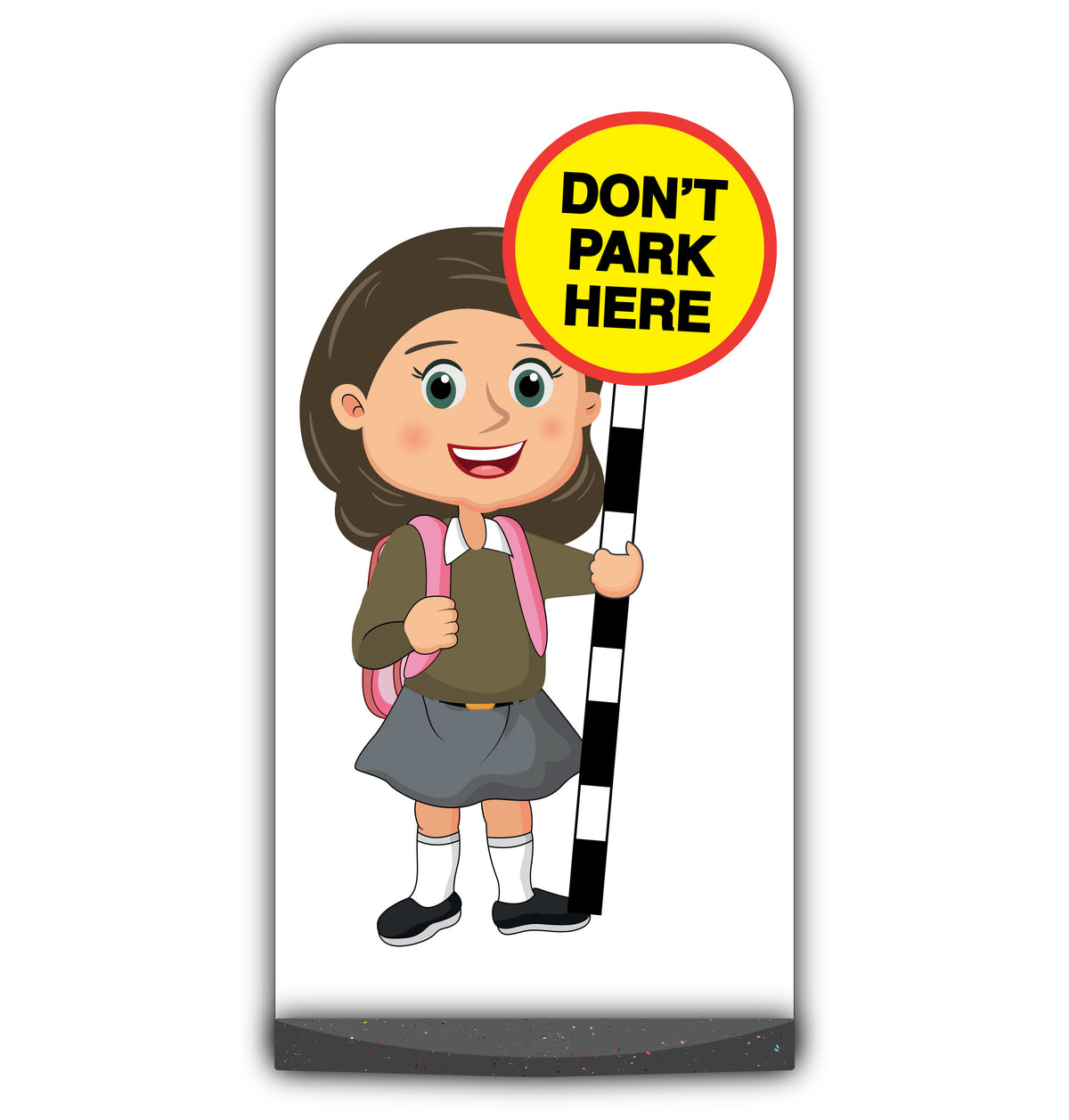 School Kid Flat Panel Pavement Sign – Mollie – Don’t Park Here – Brown Uniform